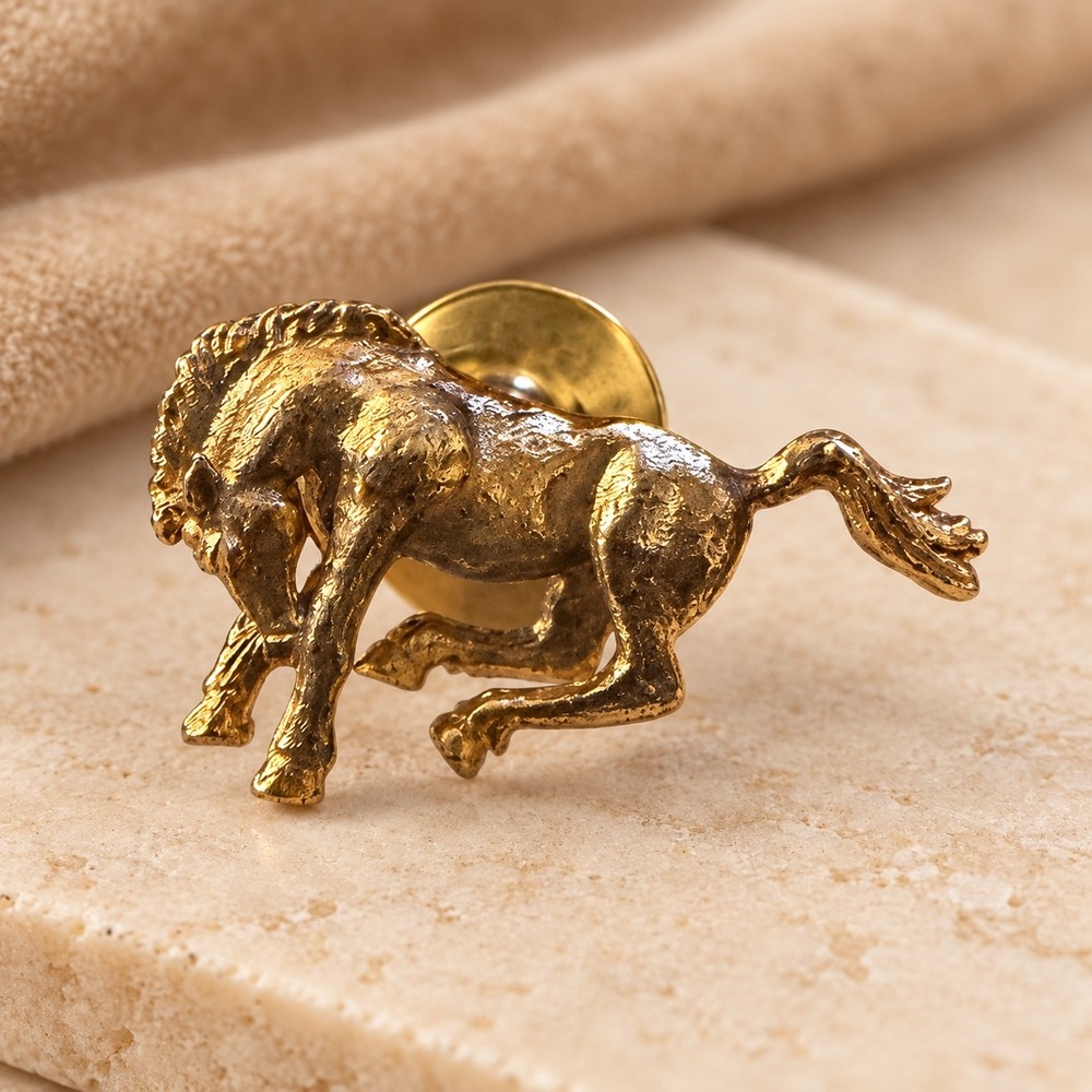 Vintage Gold Tone Bucking Horse Lapel Pin Equestrian Western Stallion Brooch